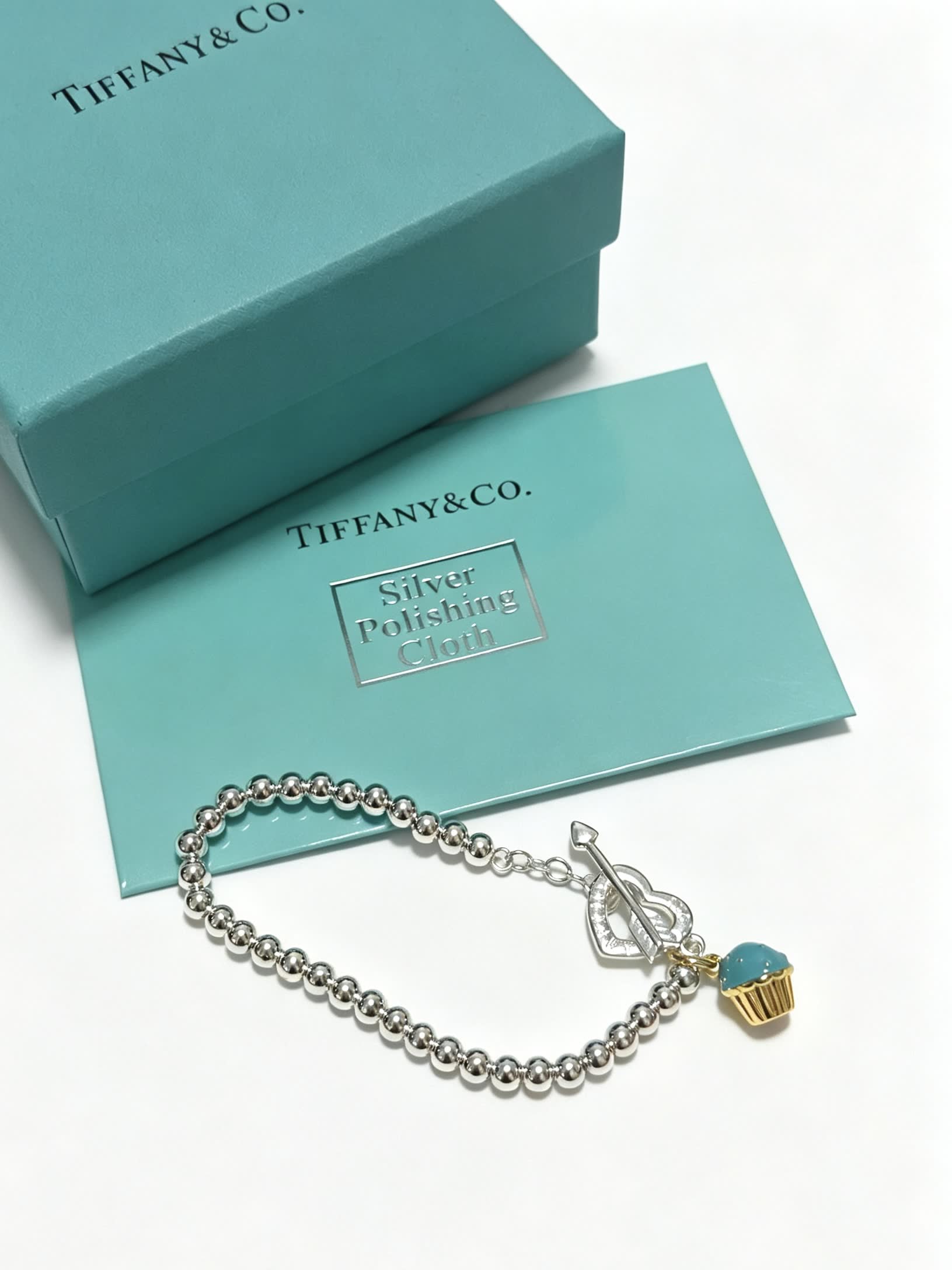 Tiffany & Co. Sterling Silver Beaded Bracelet with Cupcake Charm